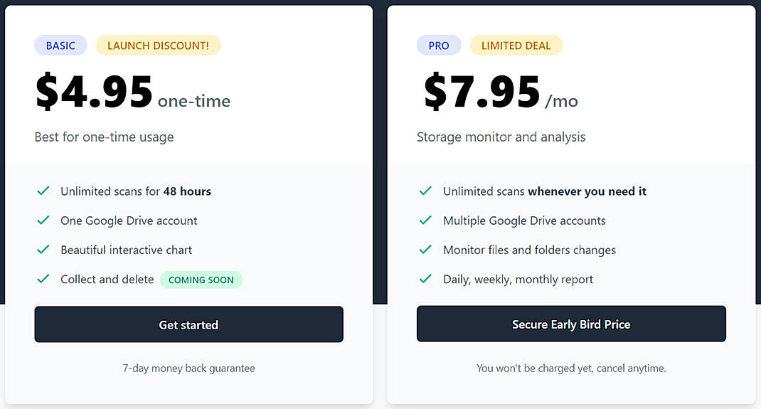 Pricing screenshot