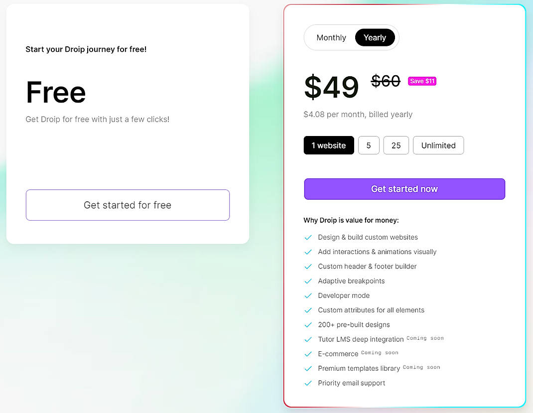Pricing screenshot