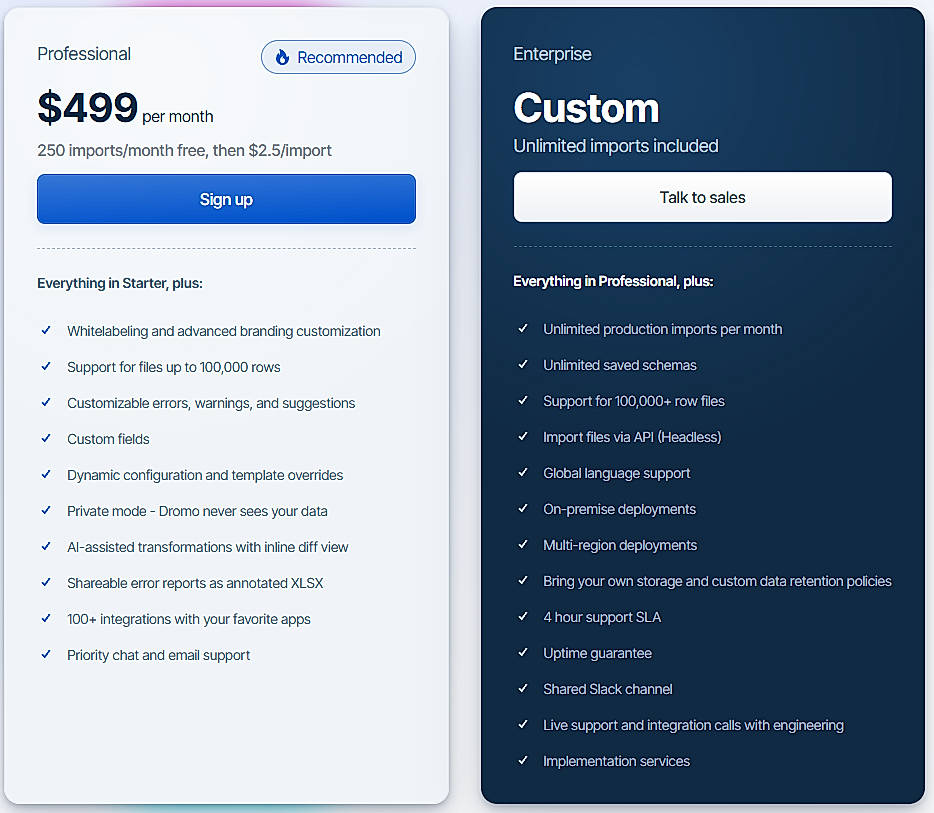 Pricing screenshot