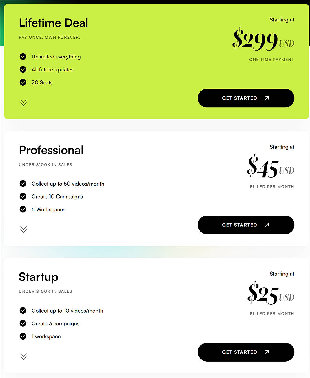 Pricing screenshot