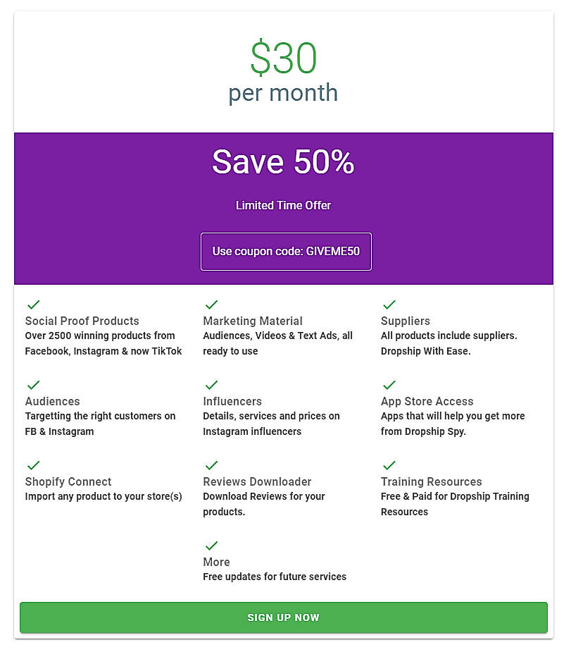 Pricing screenshot