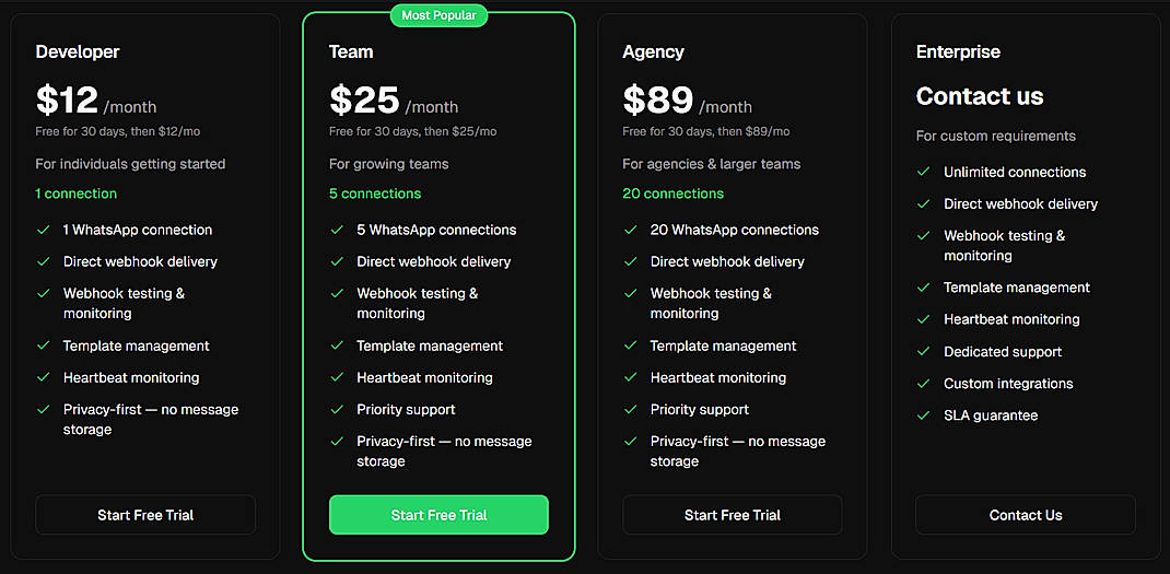 Pricing screenshot