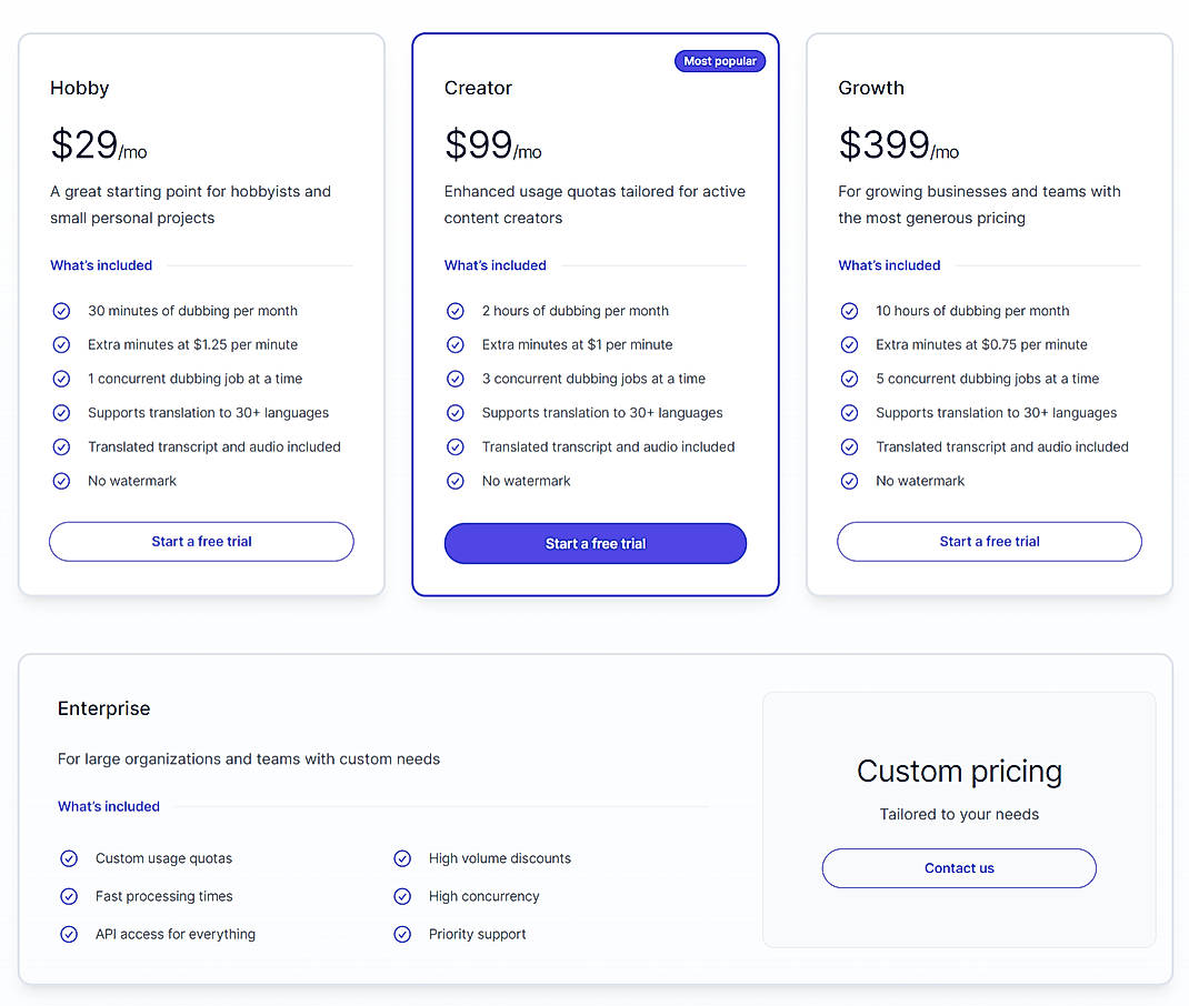 Pricing screenshot