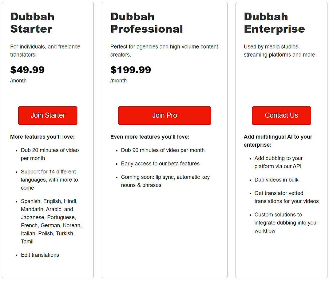 Pricing screenshot