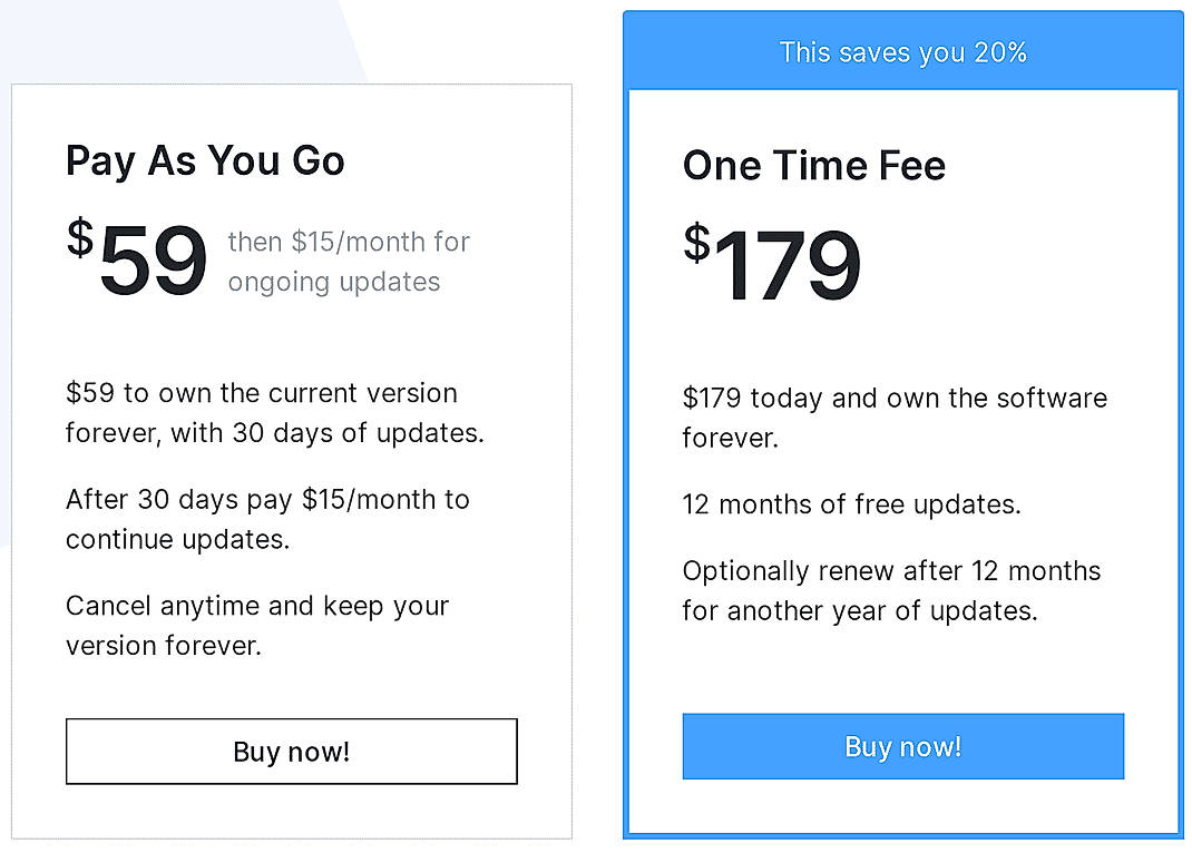 Pricing screenshot