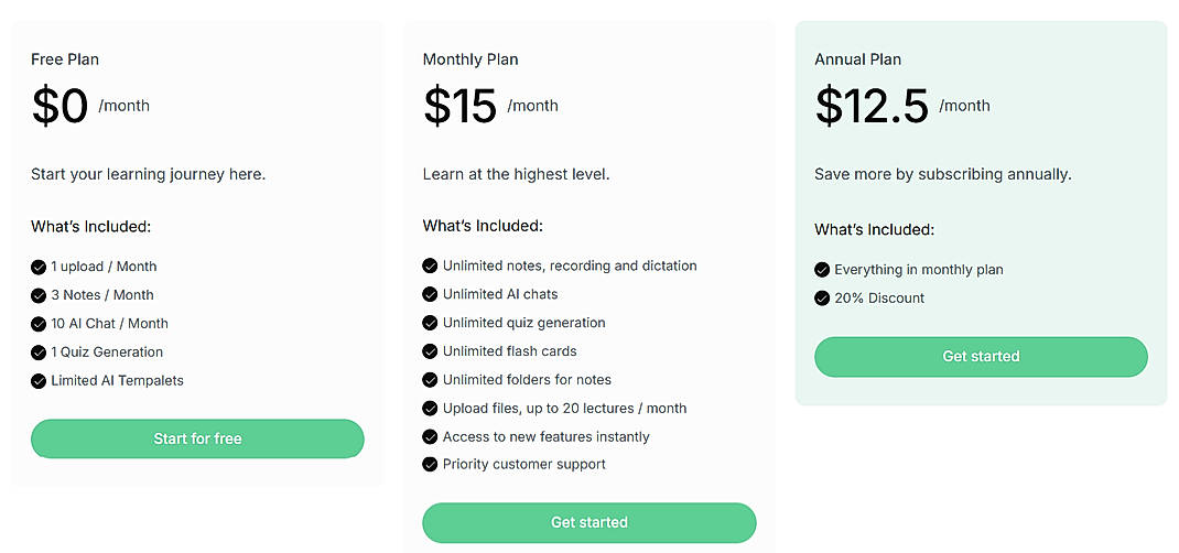 Pricing screenshot