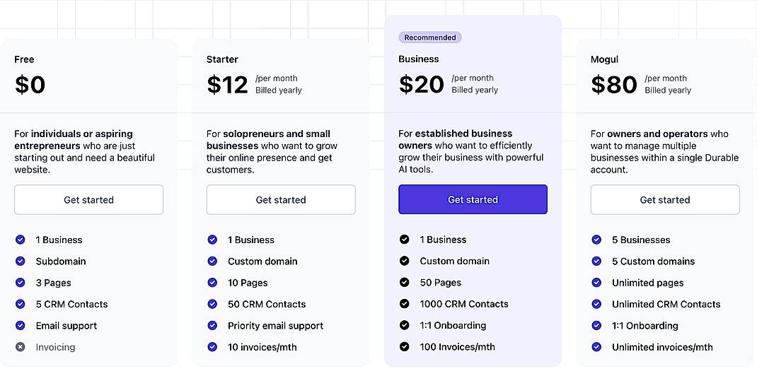 Pricing screenshot