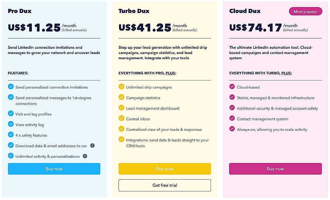 Pricing screenshot