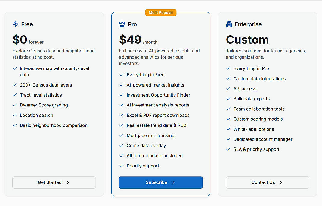 Pricing screenshot