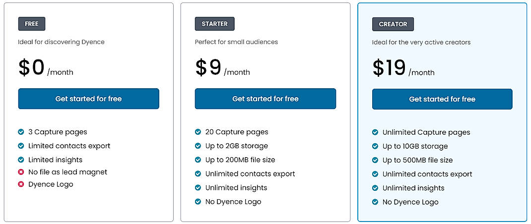 Pricing screenshot