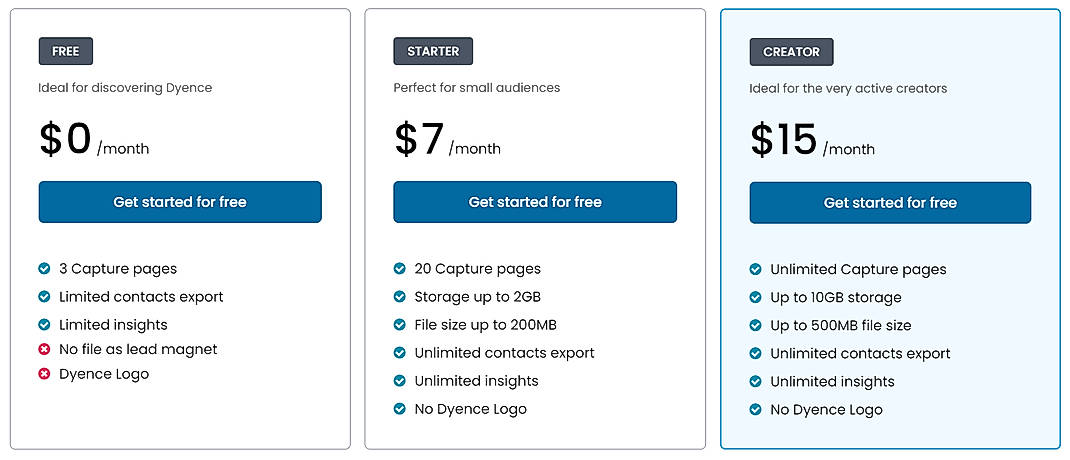 Pricing screenshot