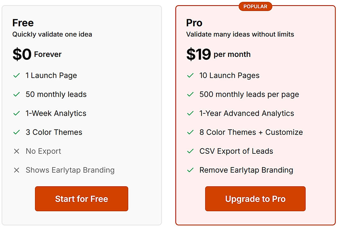 Pricing screenshot
