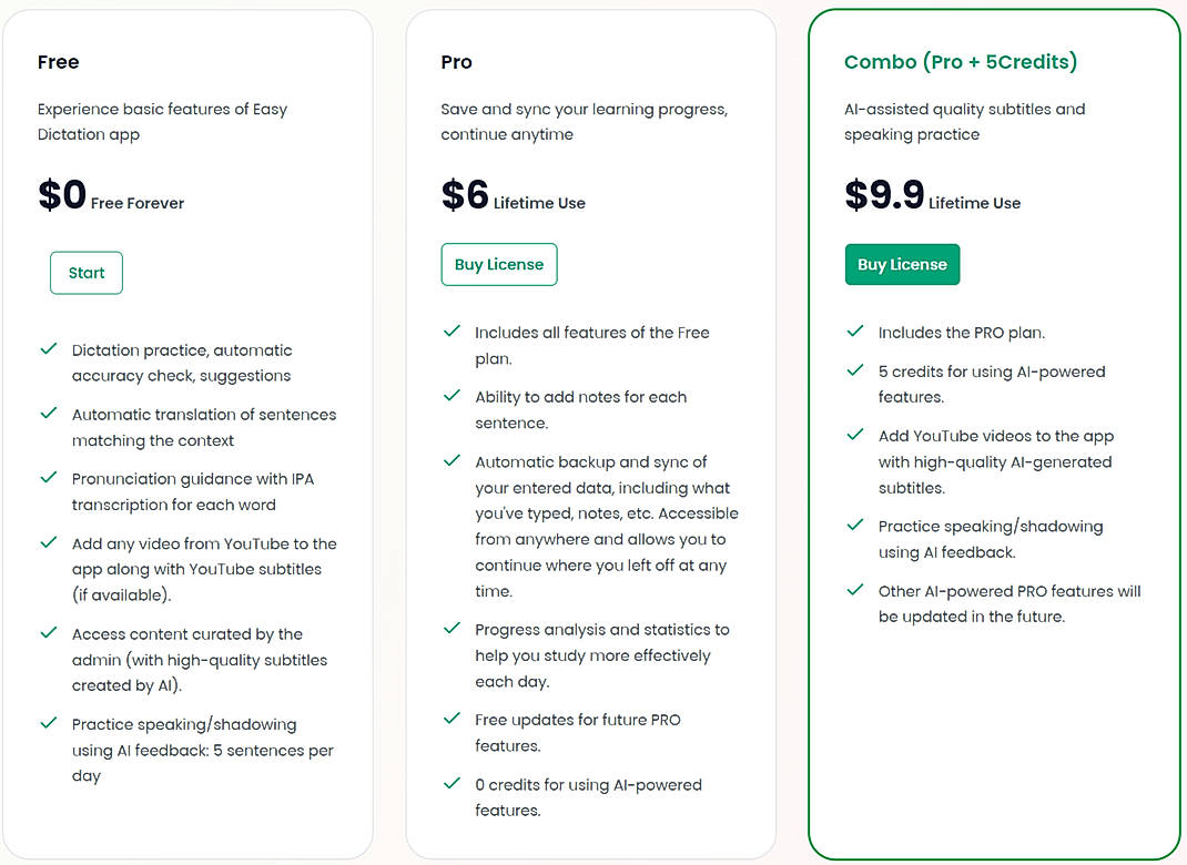 Pricing screenshot