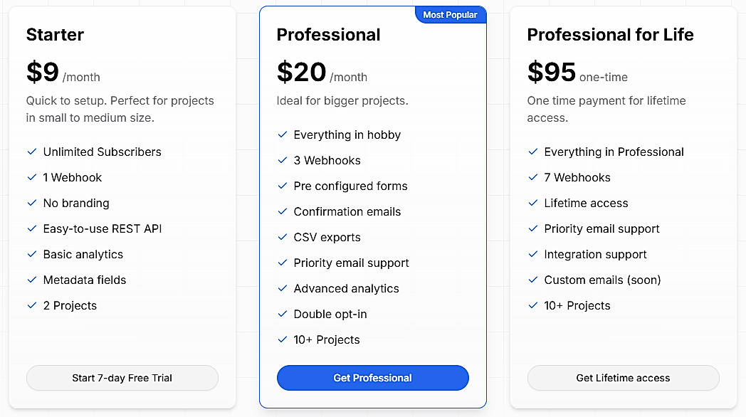 Pricing screenshot