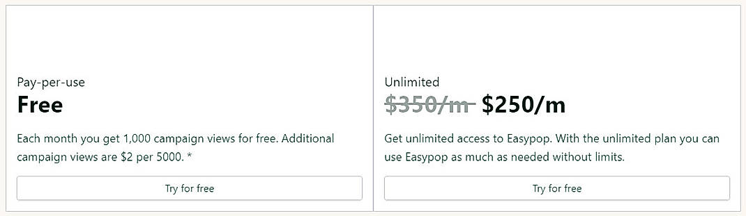 Pricing screenshot