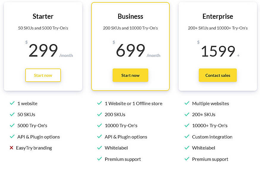 Pricing screenshot