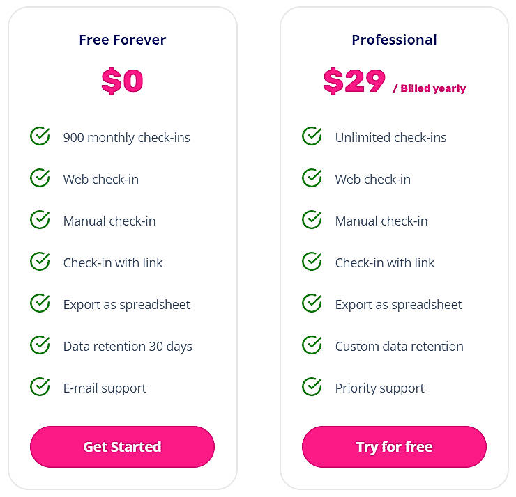 Pricing screenshot