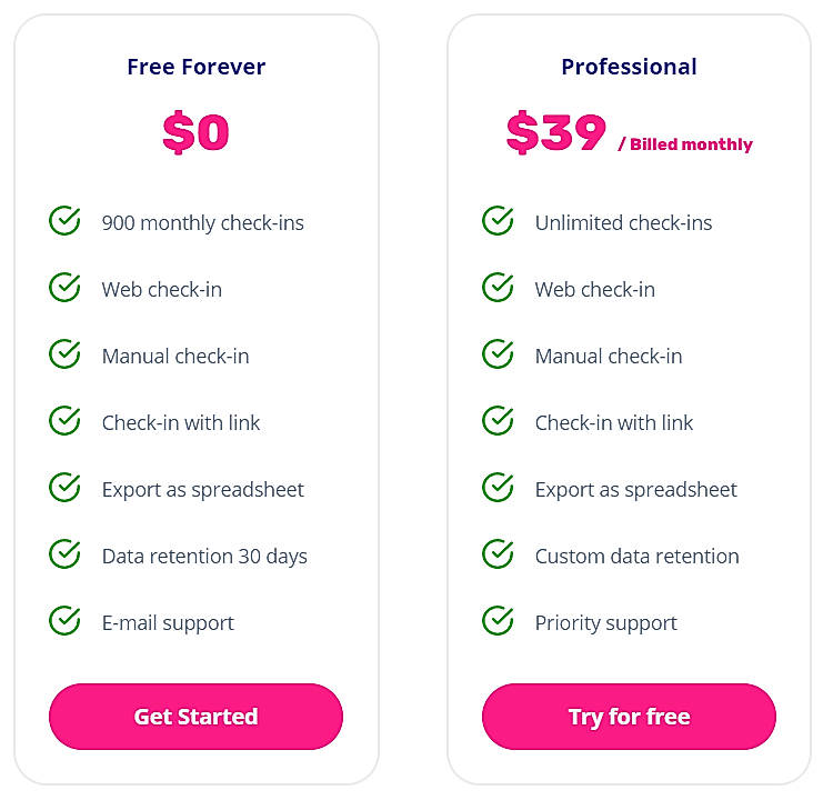 Pricing screenshot