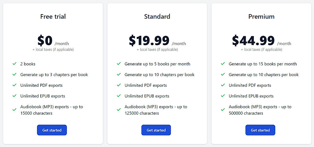 Pricing screenshot
