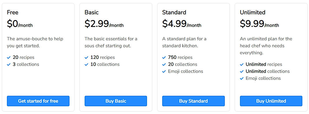 Pricing screenshot