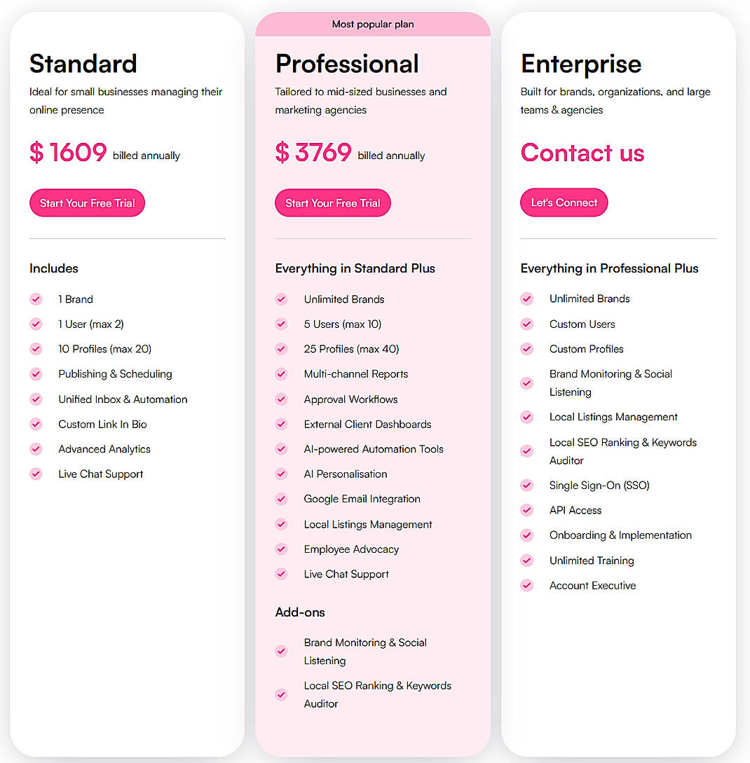 Pricing screenshot