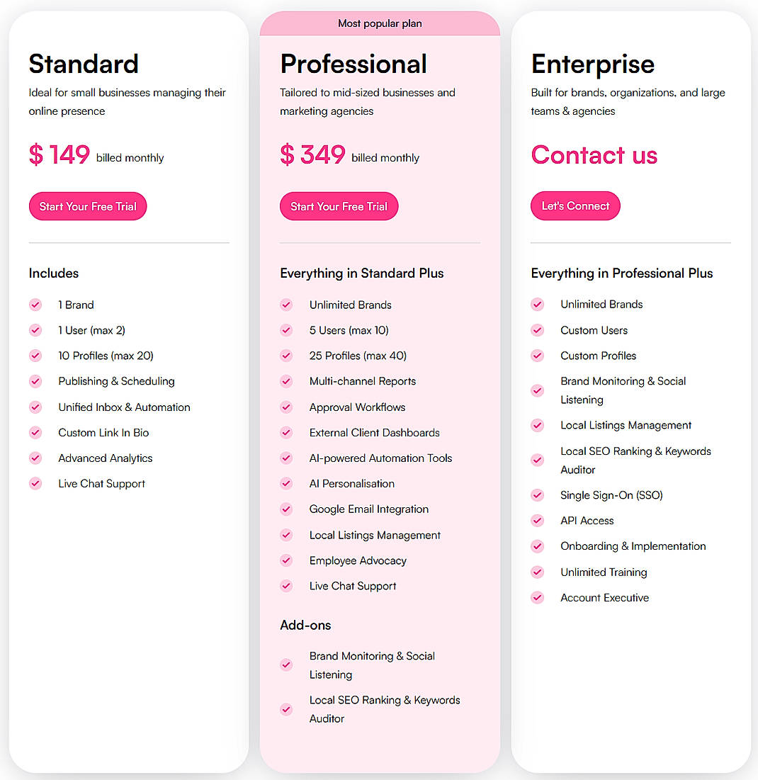 Pricing screenshot