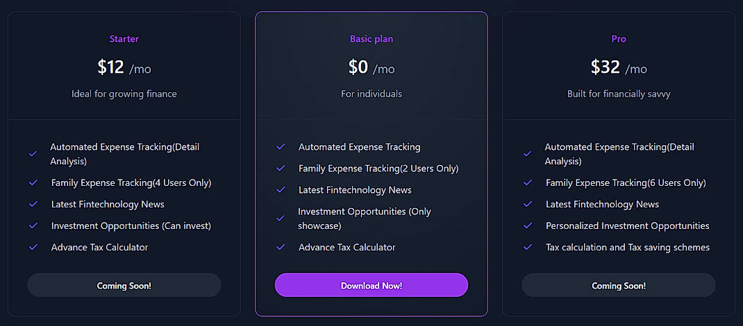 Pricing screenshot