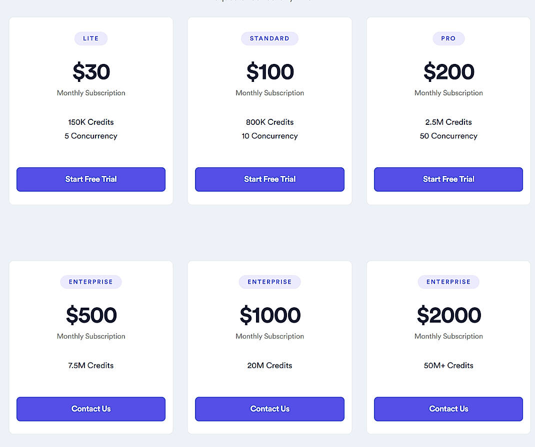 Pricing screenshot