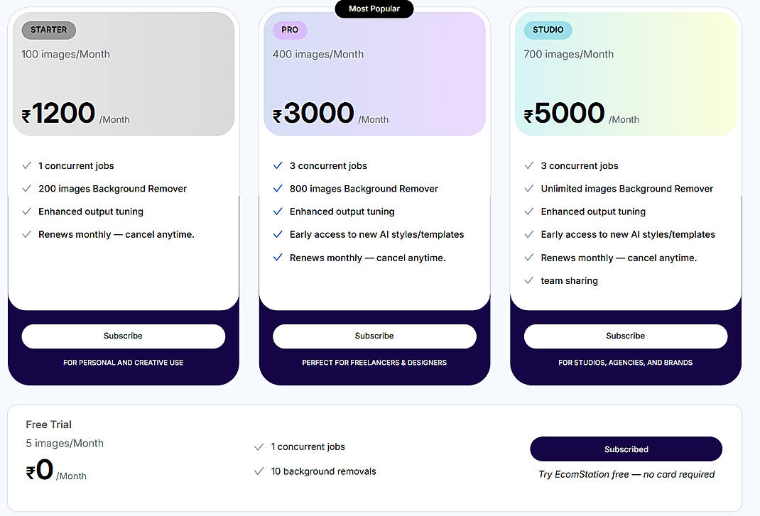 Pricing screenshot