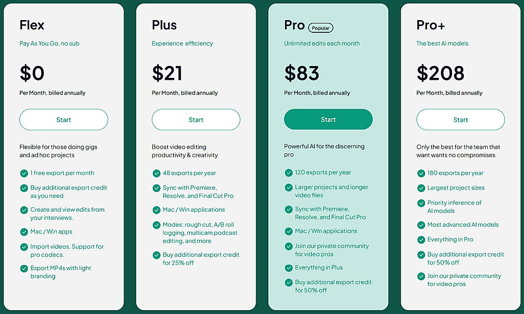 Pricing screenshot