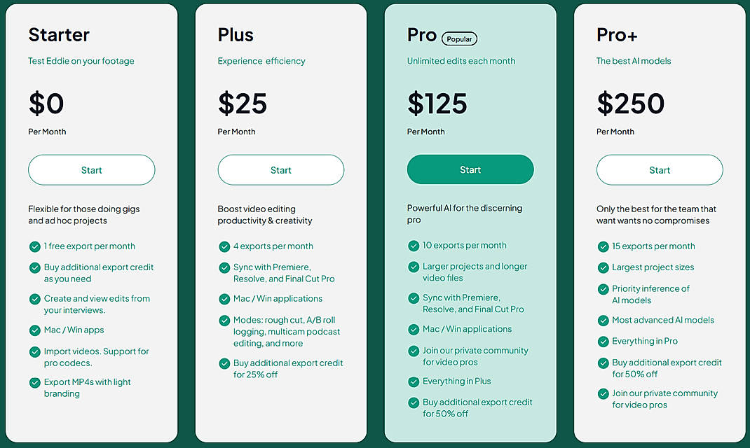 Pricing screenshot