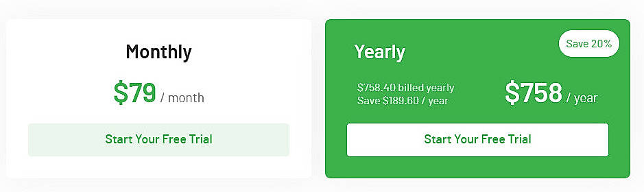 Pricing screenshot