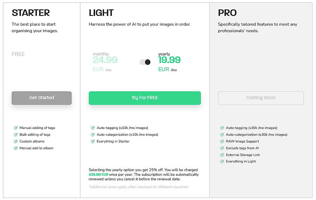 Pricing screenshot