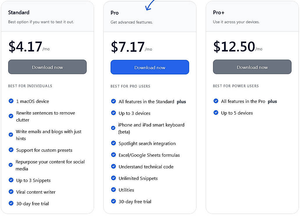 Pricing screenshot