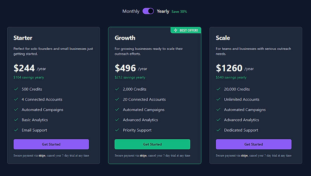 Pricing screenshot
