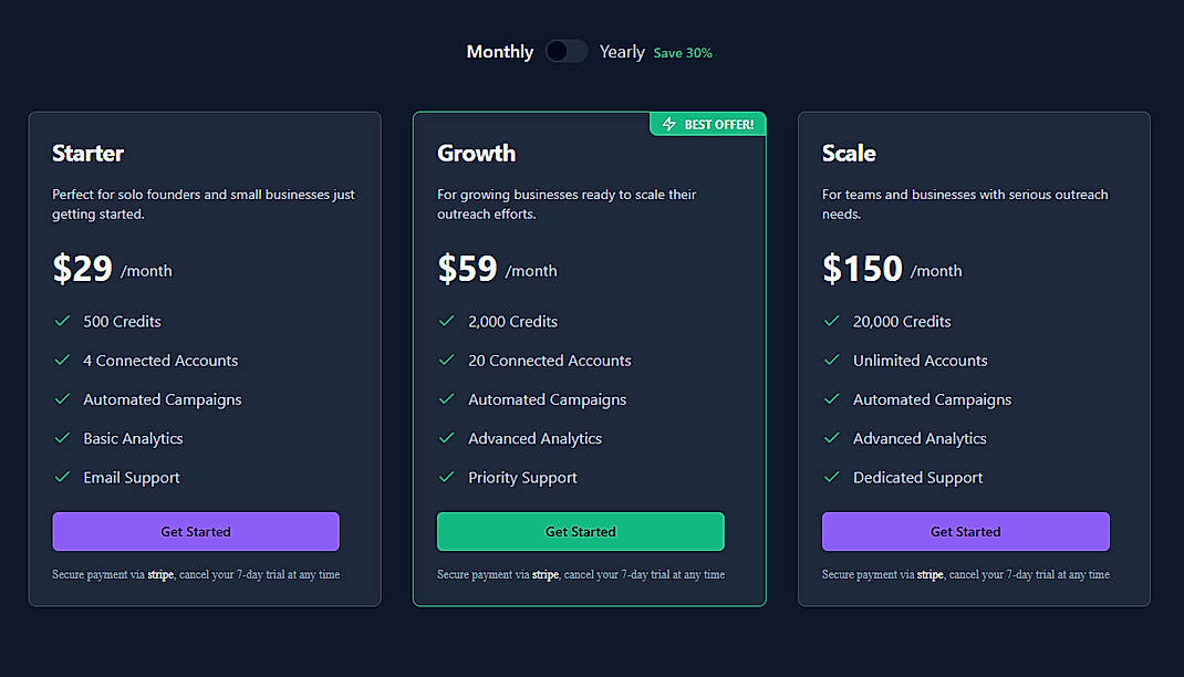 Pricing screenshot
