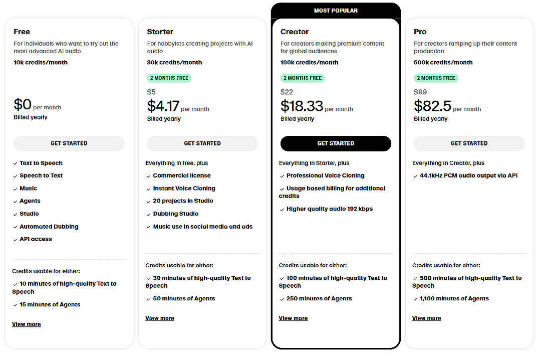 Pricing screenshot
