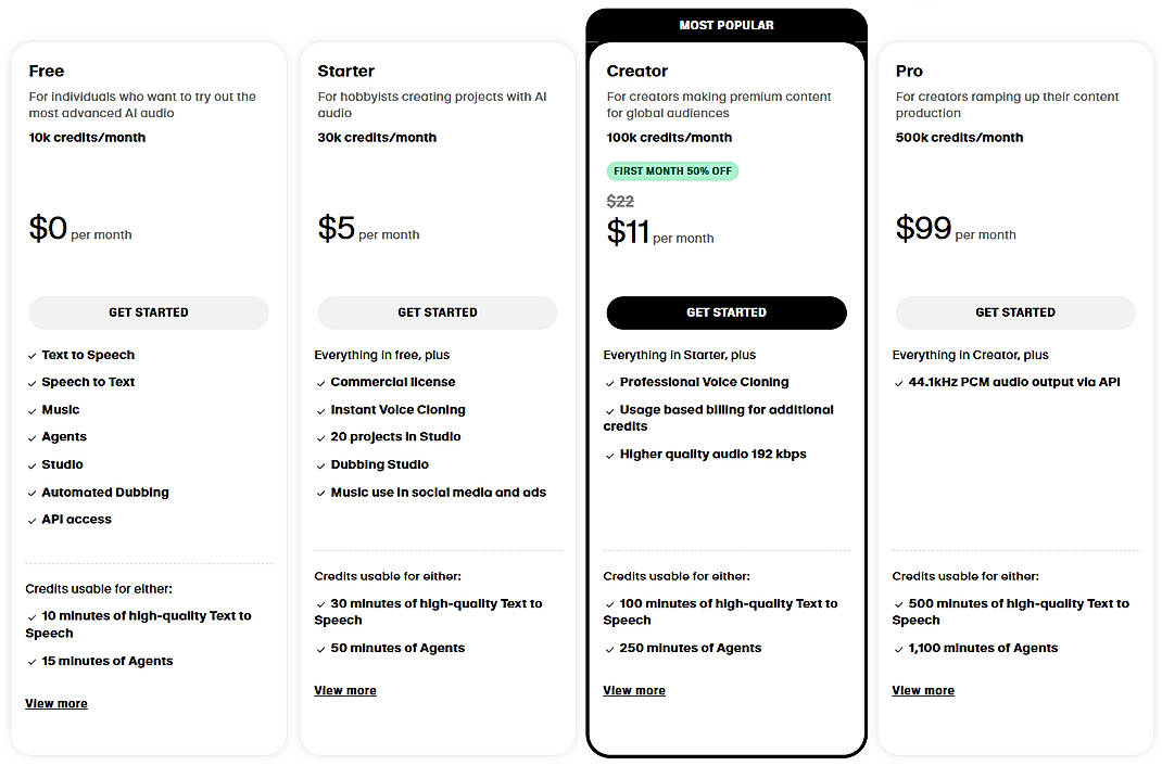 Pricing screenshot