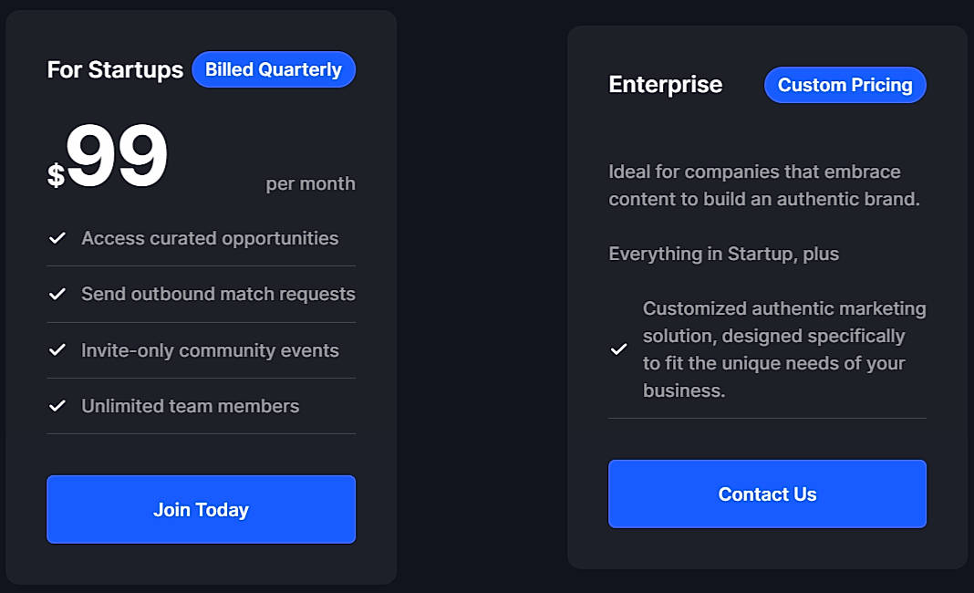 Pricing screenshot