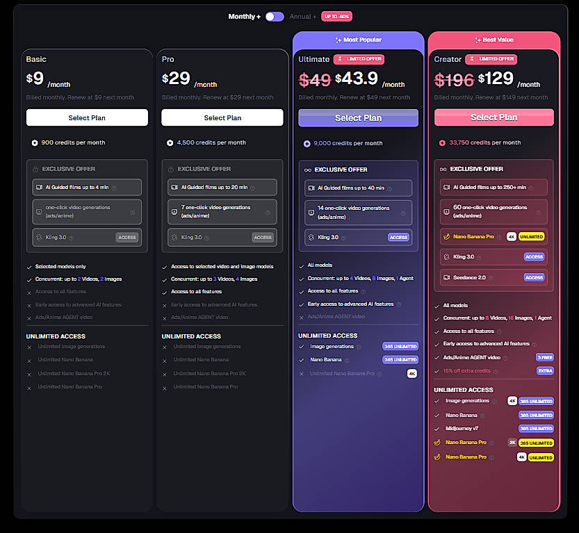 Pricing screenshot