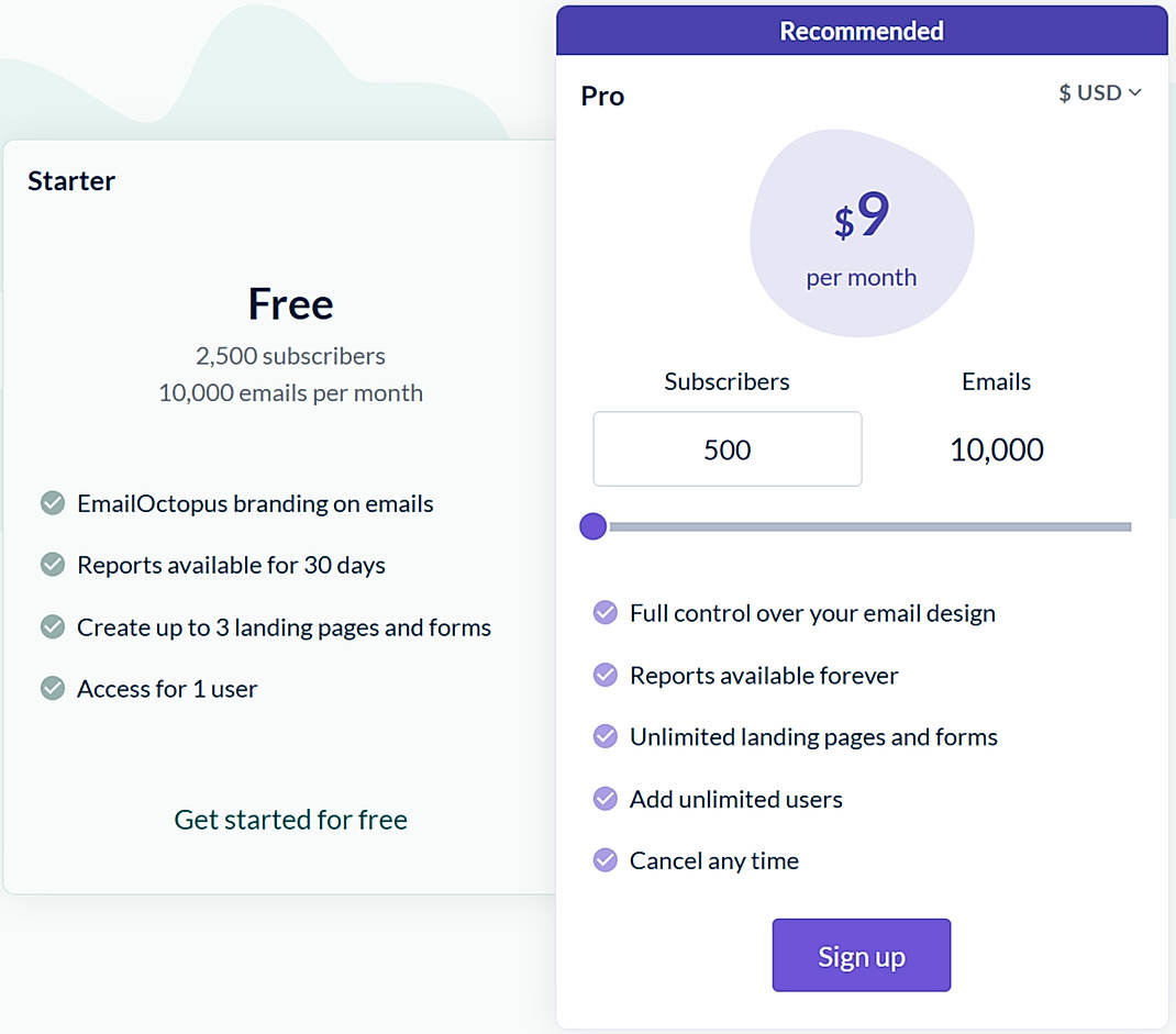 Pricing screenshot