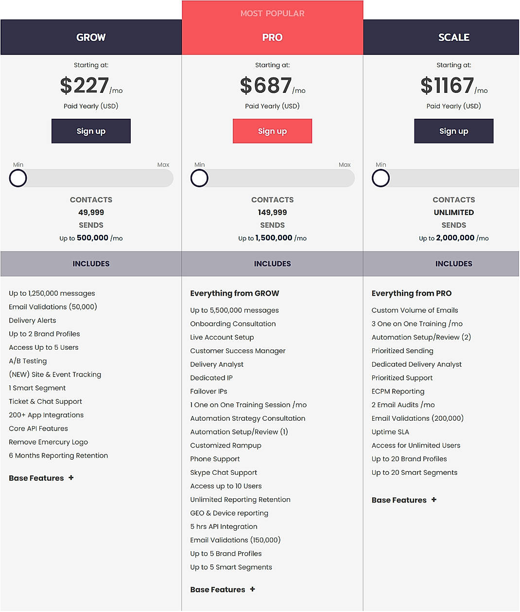 Pricing screenshot