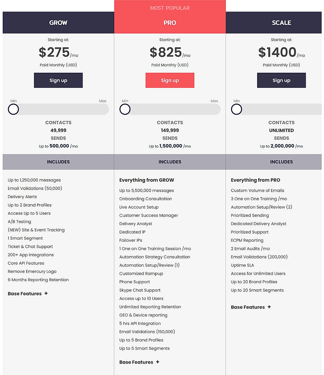 Pricing screenshot