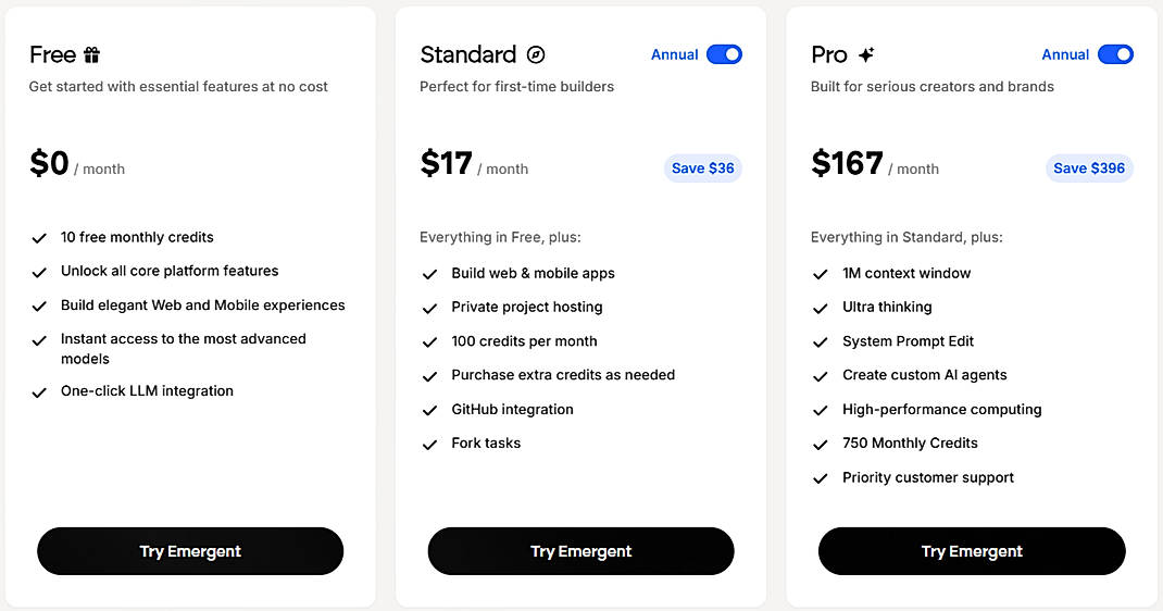 Pricing screenshot