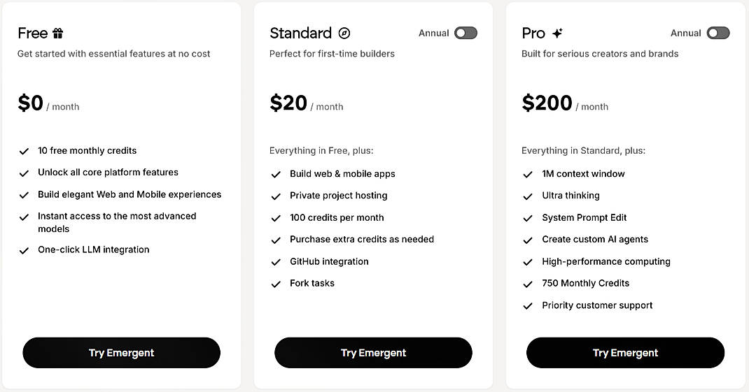 Pricing screenshot