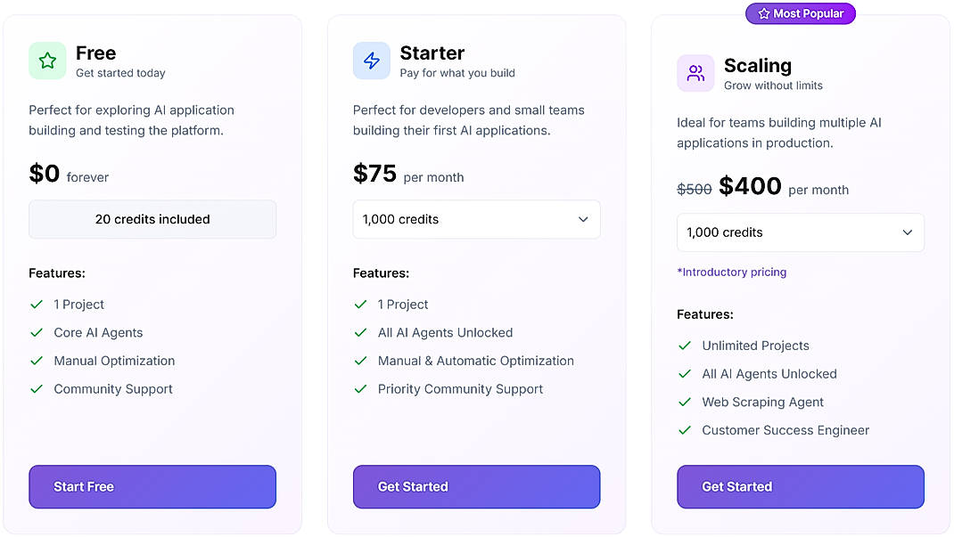 Pricing screenshot