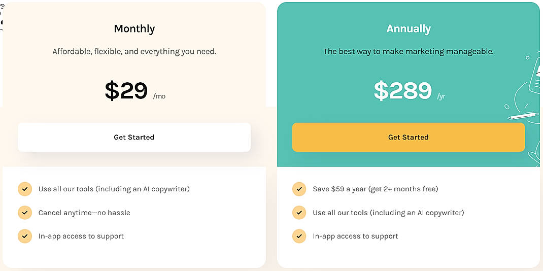 Pricing screenshot