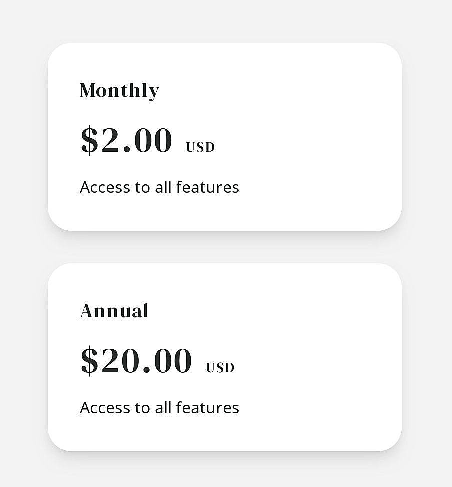 Pricing screenshot