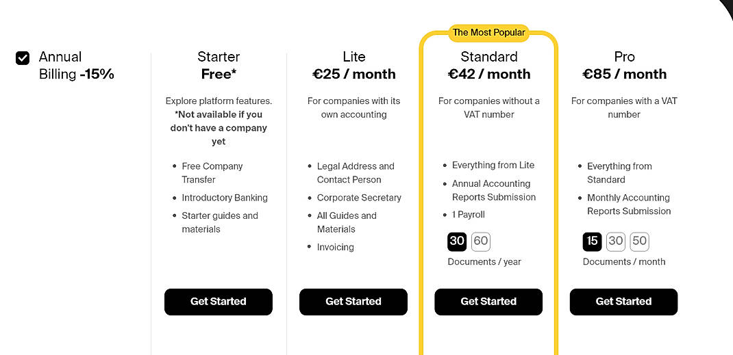 Pricing screenshot