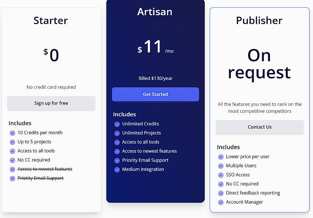Pricing screenshot